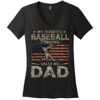 My Favorite Baseball Player Calls Me Dad FatherS Day Women's V-Neck T-Shirt
