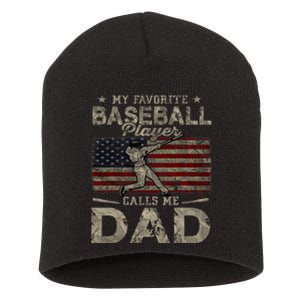 My Favorite Baseball Player Calls Me Dad FatherS Day Short Acrylic Beanie