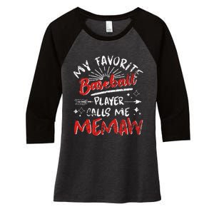 My Favorite Baseball Player Calls Me Memaw Women's Tri-Blend 3/4-Sleeve Raglan Shirt