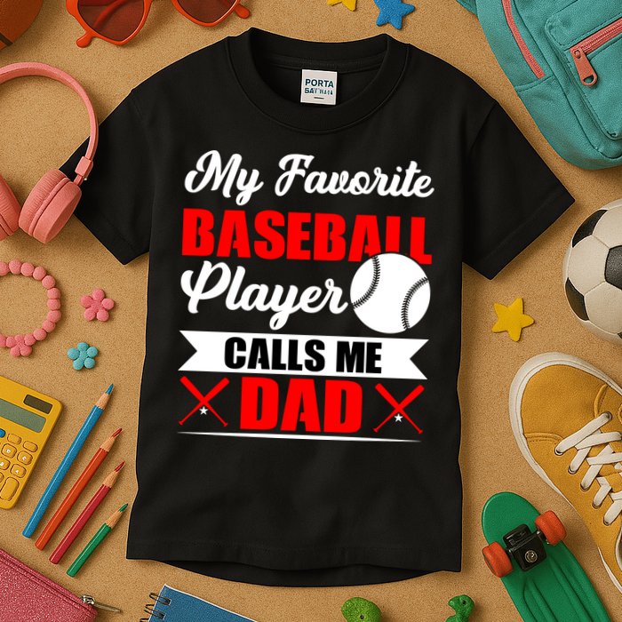 My Favorite Baseball Player Calls Me Dad Funny Baseball Dad Kids T-Shirt