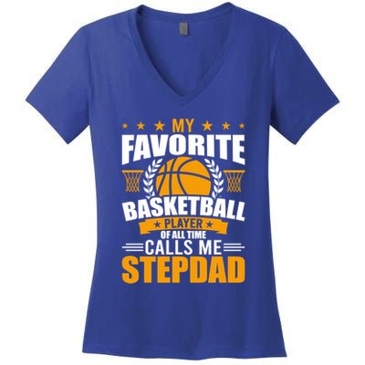 My Favorite Basketball Player Calls Me Stepdad Gift Women's V-Neck T-Shirt