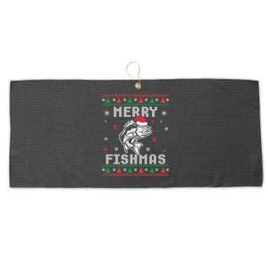 Merry Fishmas Bass Fish Fishing Christmas Ugly Xmas Gift Large Microfiber Waffle Golf Towel