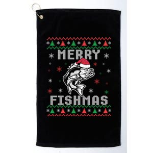 Merry Fishmas Bass Fish Fishing Christmas Ugly Xmas Gift Platinum Collection Golf Towel