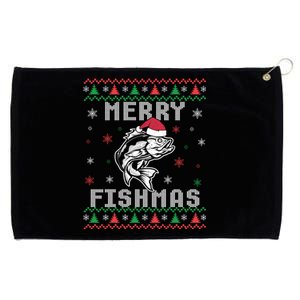 Merry Fishmas Bass Fish Fishing Christmas Ugly Xmas Gift Grommeted Golf Towel