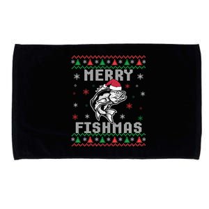 Merry Fishmas Bass Fish Fishing Christmas Ugly Xmas Gift Microfiber Hand Towel