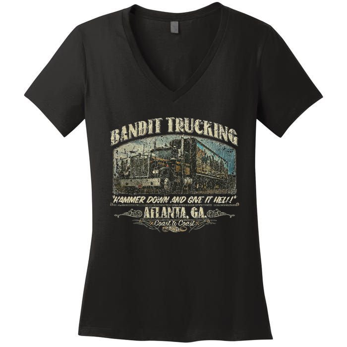 Men Funny Bandit Trucking 1977 Family Distressed Women's V-Neck T-Shirt