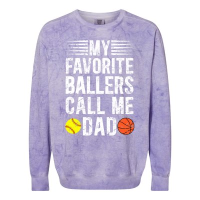 My Favorite Ballers Call Me Dad Basketball Softball Dad Gift Colorblast Crewneck Sweatshirt