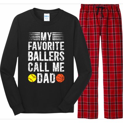 My Favorite Ballers Call Me Dad Basketball Softball Dad Gift Long Sleeve Pajama Set