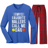 My Favorite Ballers Call Me Dad Basketball Softball Dad Gift Women's Long Sleeve Flannel Pajama Set 