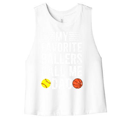 My Favorite Ballers Call Me Dad Basketball Softball Dad Gift Women's Racerback Cropped Tank