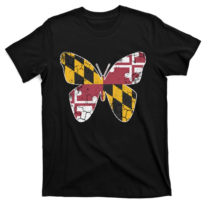 Maryland Flag Butterfly Home State Vintage Distressed T-Shirt