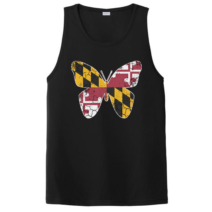 Maryland Flag Butterfly Home State Vintage Distressed PosiCharge Competitor Tank