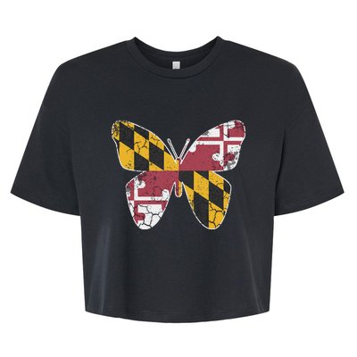 Maryland Flag Butterfly Home State Vintage Distressed Bella+Canvas Jersey Crop Tee