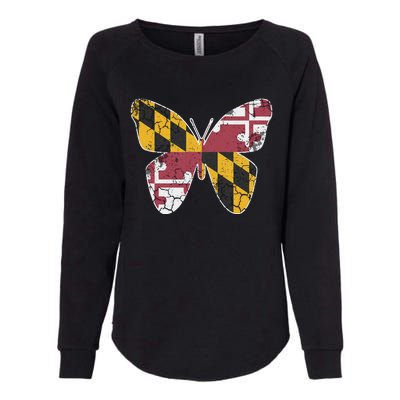 Maryland Flag Butterfly Home State Vintage Distressed Womens California Wash Sweatshirt