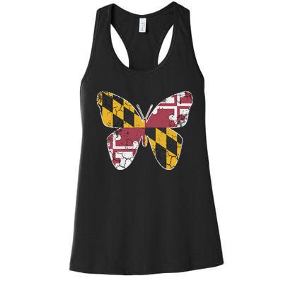 Maryland Flag Butterfly Home State Vintage Distressed Women's Racerback Tank