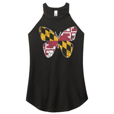 Maryland Flag Butterfly Home State Vintage Distressed Women’s Perfect Tri Rocker Tank