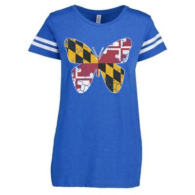 Maryland Flag Butterfly Home State Vintage Distressed Enza Ladies Jersey Football T-Shirt