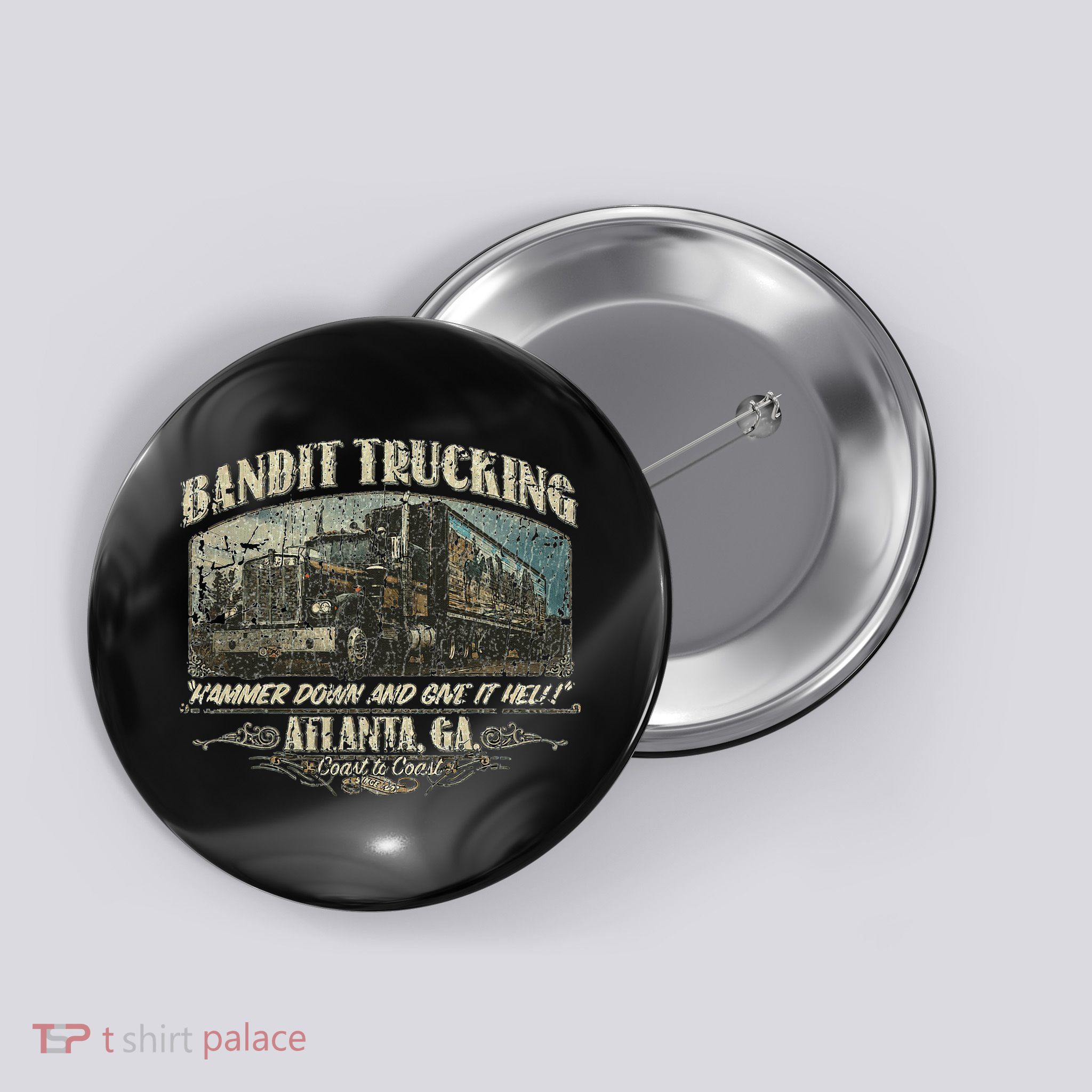 Men Funny Bandit Trucking 1977 Family Distressed Button