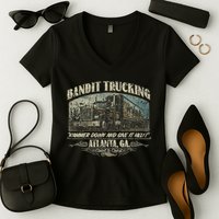 Men Funny Bandit Trucking 1977 Family Distressed Women's V-Neck T-Shirt