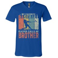 My Favorite Baseball Player Calls Me Brother Funny Baseball Gift V-Neck T-Shirt