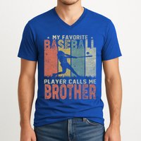 My Favorite Baseball Player Calls Me Brother Funny Baseball Gift V-Neck T-Shirt