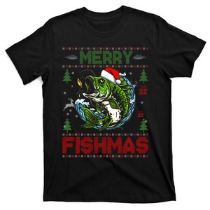 Merry Fishmas Bass Fish Fishing Christmas Ugly T-Shirt