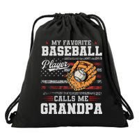My Favorite Baseball Player Calls Me Grandpa Drawstring Bag