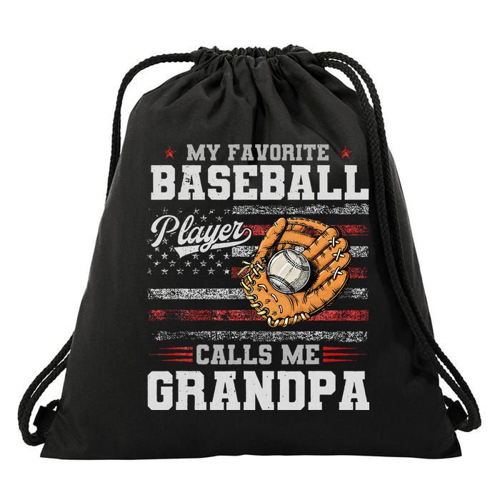 My Favorite Baseball Player Calls Me Grandpa Drawstring Bag