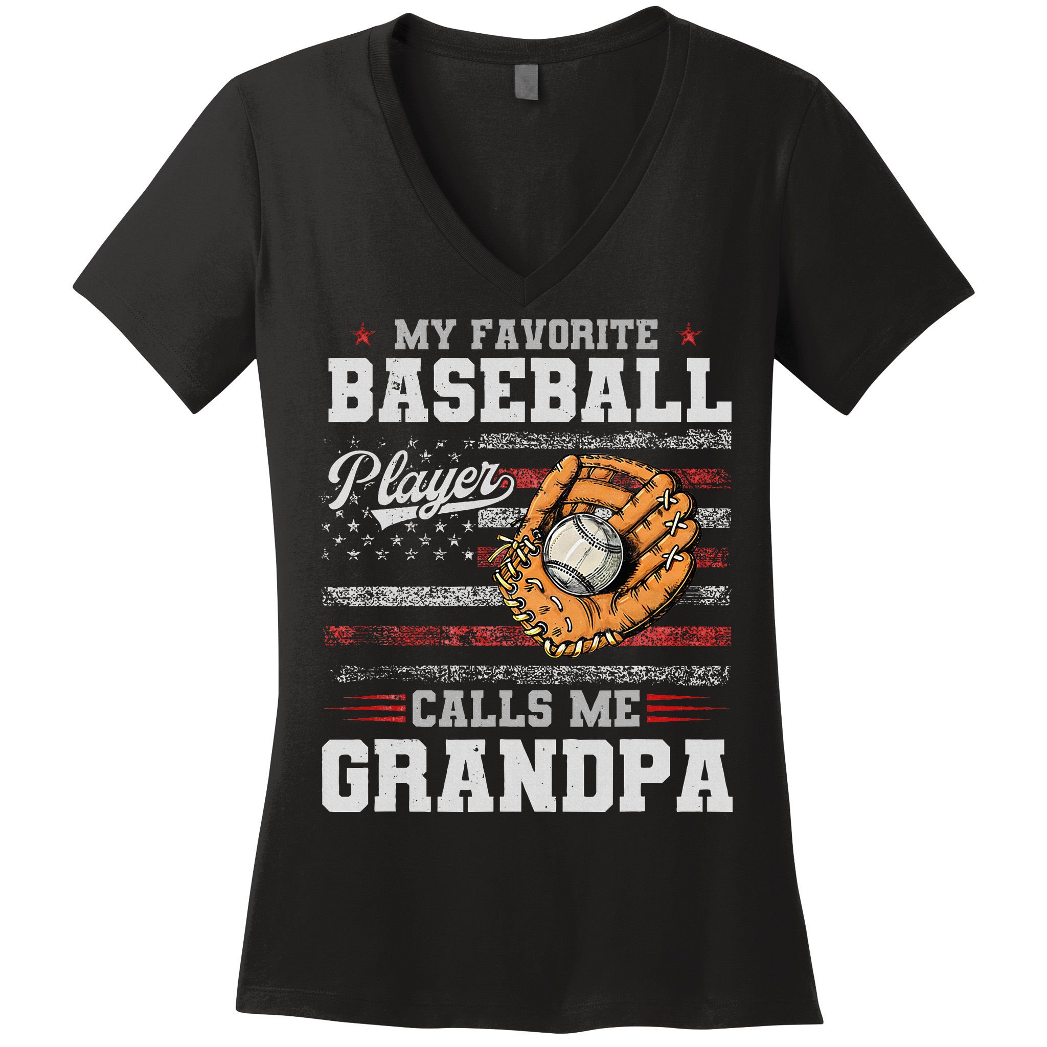 My Favorite Baseball Player Calls Me Grandpa Women's V-Neck T-Shirt