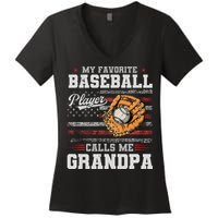 My Favorite Baseball Player Calls Me Grandpa Women's V-Neck T-Shirt