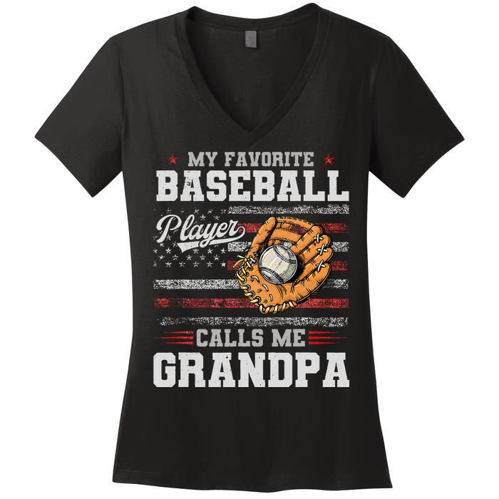 My Favorite Baseball Player Calls Me Grandpa Women's V-Neck T-Shirt