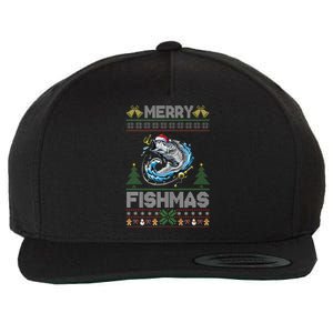 Merry Fishmas Bass Fish Fishing Christmas Ugly Sweater Xmas Wool Snapback Cap