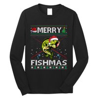 Merry Fishmas Bass Fish Fishing Christmas Ugly Sweater Xmas Sweat Long Sleeve Shirt