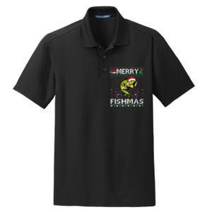 Merry Fishmas Bass Fish Fishing Christmas Ugly Sweater Xmas Sweat Dry Zone Grid Polo