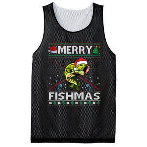 Merry Fishmas Bass Fish Fishing Christmas Ugly Sweater Xmas Sweat Mesh Reversible Basketball Jersey Tank