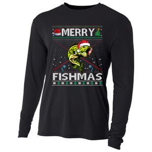 Merry Fishmas Bass Fish Fishing Christmas Ugly Sweater Xmas Sweat Cooling Performance Long Sleeve Crew