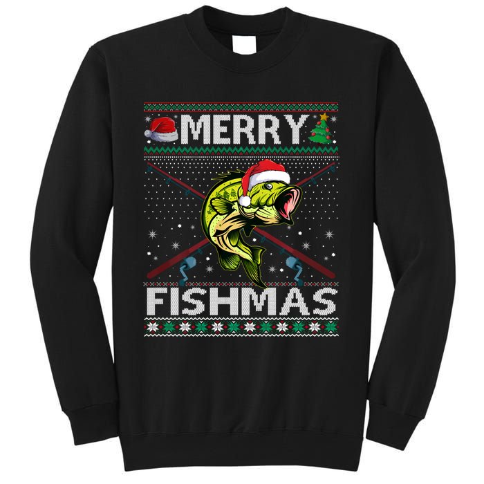 Merry Fishmas Bass Fish Fishing Christmas Ugly Sweater Xmas Sweat Tall Sweatshirt