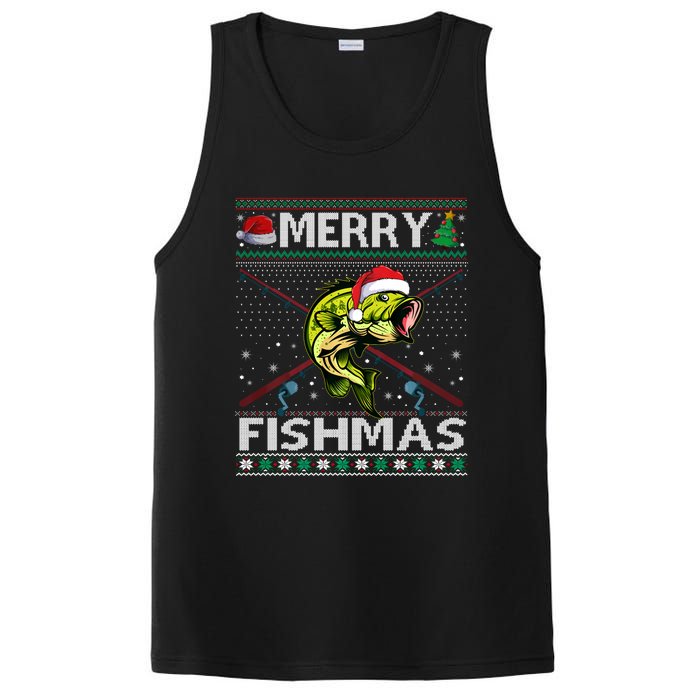 Merry Fishmas Bass Fish Fishing Christmas Ugly Sweater Xmas Sweat PosiCharge Competitor Tank