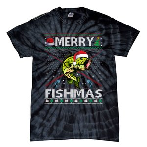 Merry Fishmas Bass Fish Fishing Christmas Ugly Sweater Xmas Sweat Tie-Dye T-Shirt