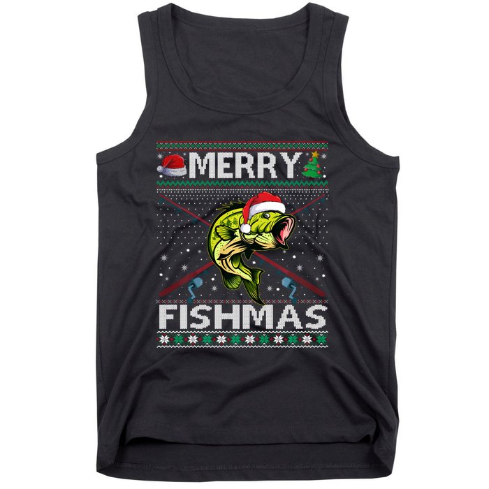 Merry Fishmas Bass Fish Fishing Christmas Ugly Sweater Xmas Sweat Tank Top