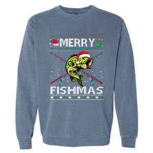 Merry Fishmas Bass Fish Fishing Christmas Ugly Sweater Xmas Sweat Garment-Dyed Sweatshirt