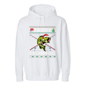 Merry Fishmas Bass Fish Fishing Christmas Ugly Sweater Xmas Sweat Garment-Dyed Fleece Hoodie