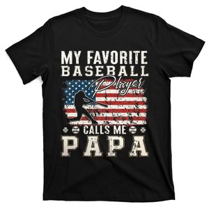 My Favorite Baseball Player Calls Me Papa American Flag T-Shirt