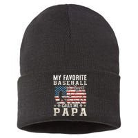 My Favorite Baseball Player Calls Me Papa American Flag Sustainable Knit Beanie