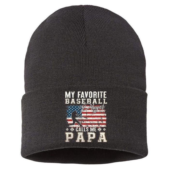 My Favorite Baseball Player Calls Me Papa American Flag Sustainable Knit Beanie