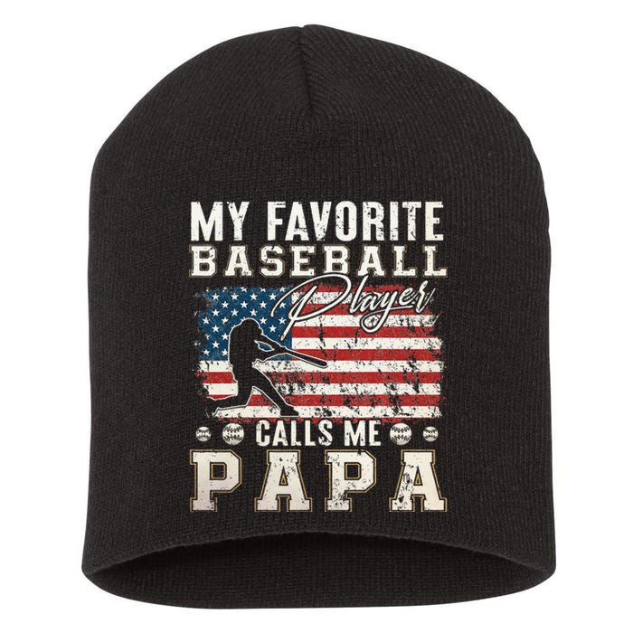 My Favorite Baseball Player Calls Me Papa American Flag Short Acrylic Beanie