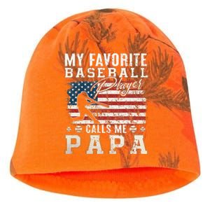 My Favorite Baseball Player Calls Me Papa American Flag Kati - Camo Knit Beanie