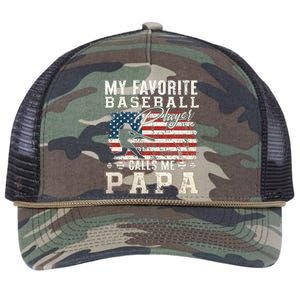 My Favorite Baseball Player Calls Me Papa American Flag Retro Rope Trucker Hat Cap