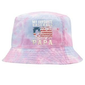 My Favorite Baseball Player Calls Me Papa American Flag Tie-Dyed Bucket Hat