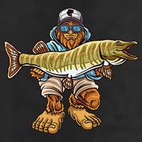 Muskie Fishing Bigfoot Musky Hunting Fishermen 7 Panel Mesh Trucker Snapback Hat